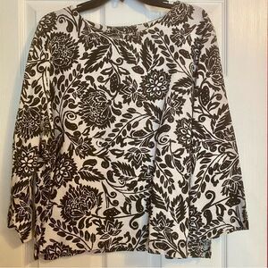 2 Piece Set Hot Cotton Floral Black and White Linen Top & Capri Pant Set Size XL